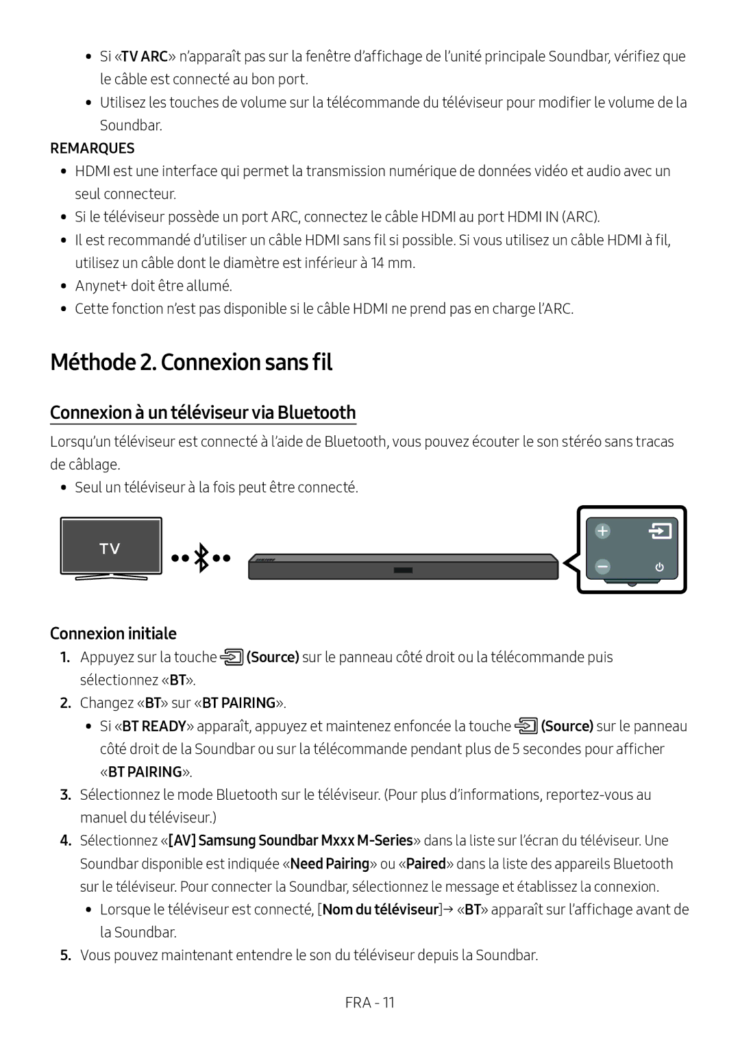 Samsung HW-M450/EN, HW-M450/ZG Méthode 2. Connexion sans fil, Connexion à un téléviseur via Bluetooth, Connexion initiale 