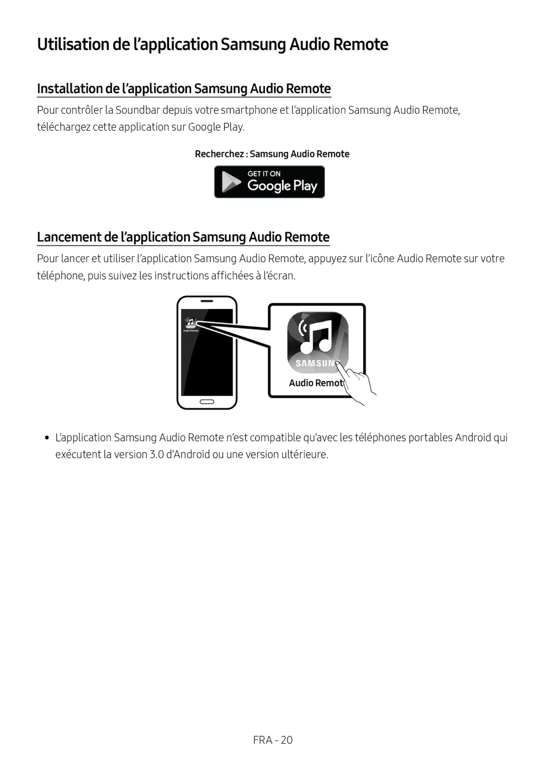 Samsung HW-M450/ZG Utilisation de l’application Samsung Audio Remote, Installation de l’application Samsung Audio Remote 