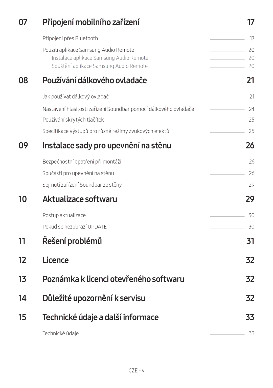 Samsung HW-M450/EN manual Připojení mobilního zařízení, Používání dálkového ovladače, Instalace sady pro upevnění na stěnu 