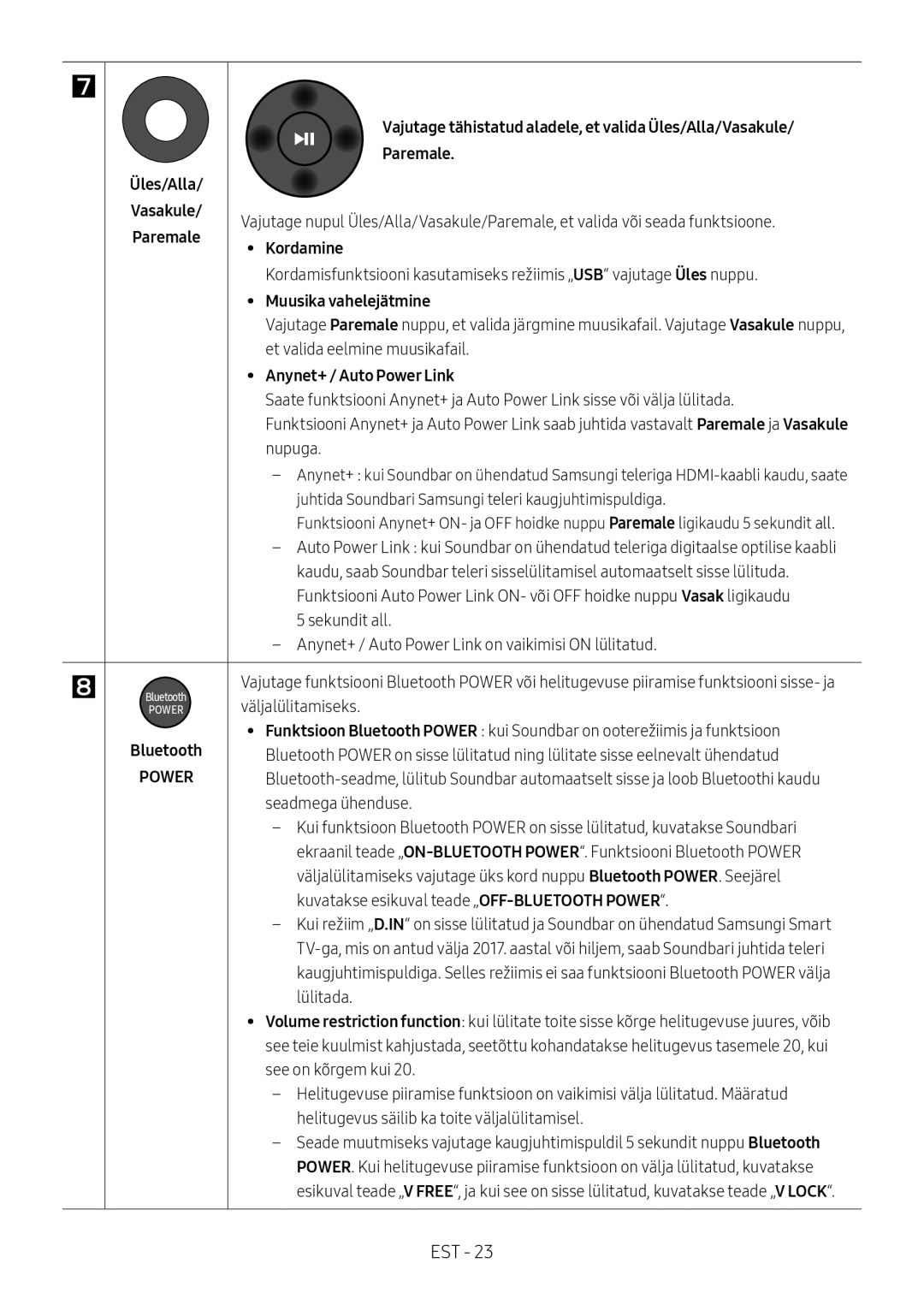 Samsung HW-M450/EN, HW-M450/ZG Vajutage tähistatud aladele, et valida Üles/Alla/Vasakule, Üles/Alla Paremale, Kordamine 