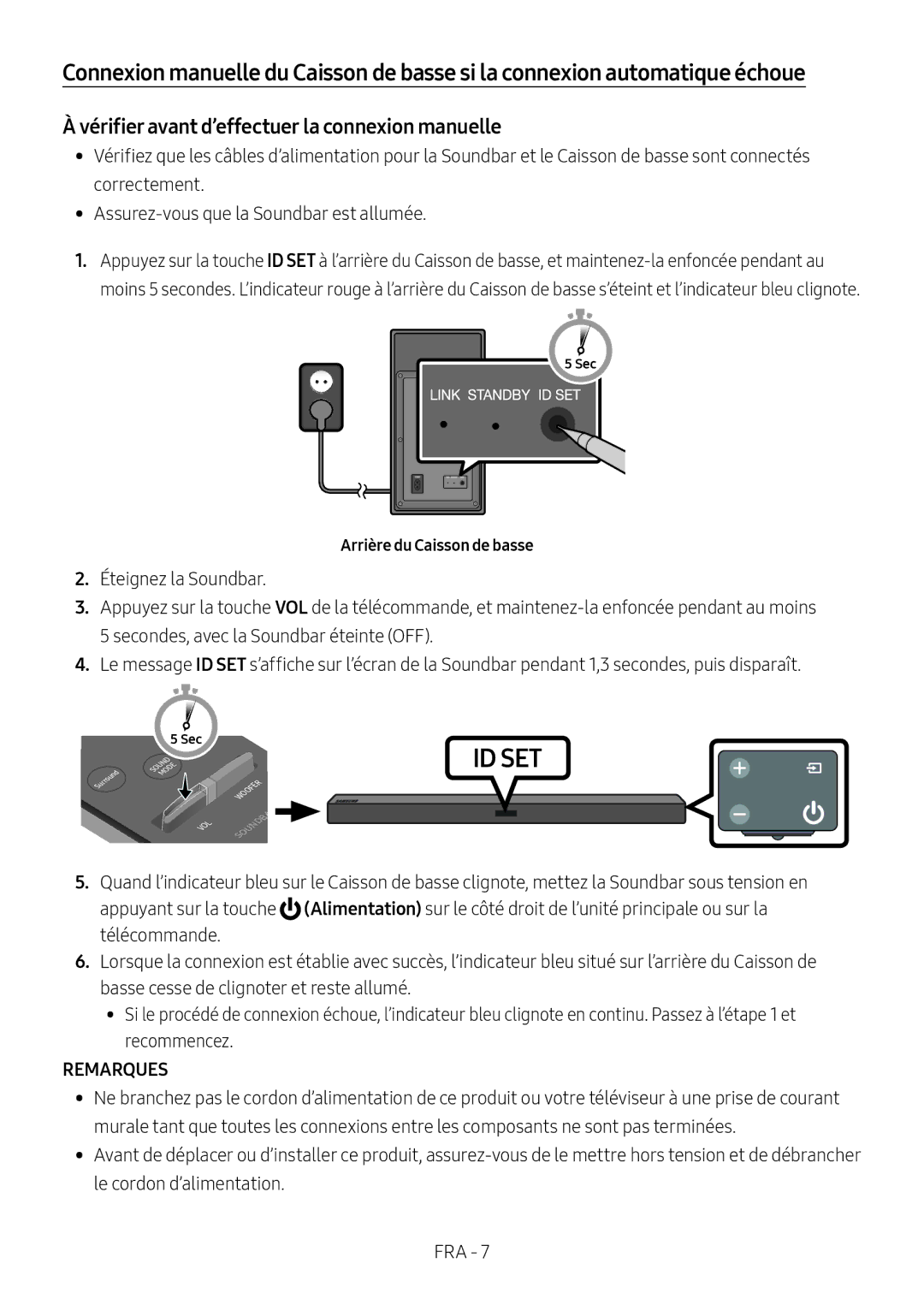 Samsung HW-M450/ZG, HW-M450/EN, HW-M450/ZF, HW-M460/XE manual Remarques, Arrière du Caisson de basse 