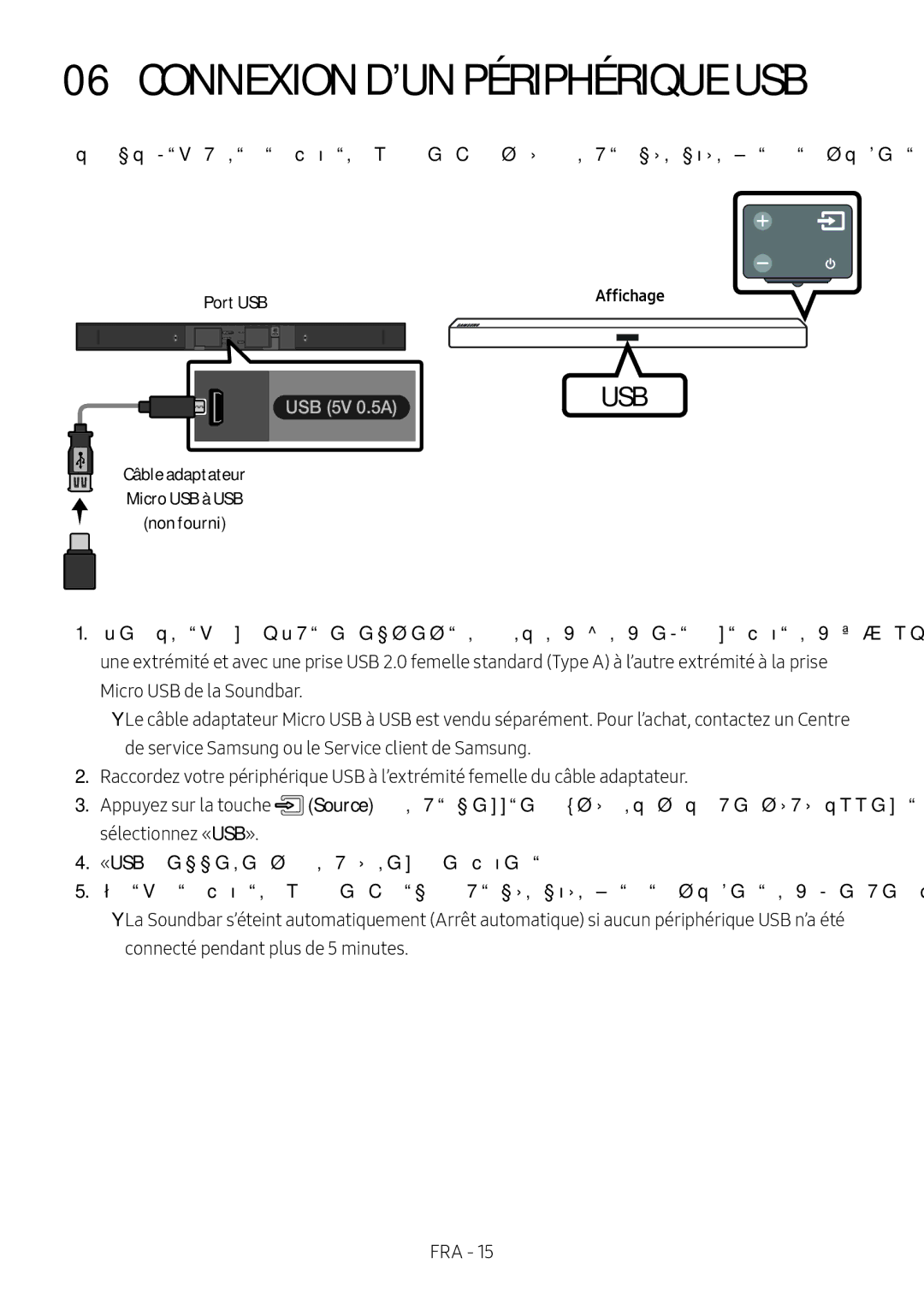 Samsung HW-M450/ZG, HW-M450/EN, HW-M450/ZF, HW-M460/XE manual Connexion D’UN Périphérique USB, Port USB Affichage 