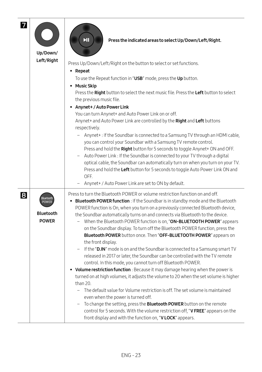 Samsung HW-M460/XE manual Press the indicated areas to select Up/Down/Left/Right, Up/Down Left/Right, Repeat, Music Skip 