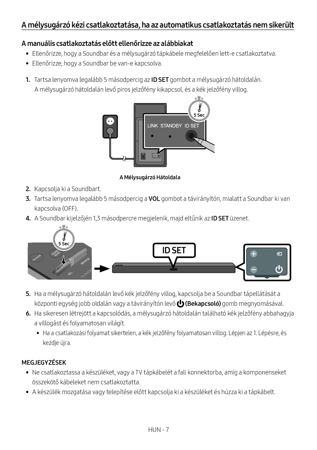 Samsung HW-M460/XE manual Manuális csatlakoztatás előtt ellenőrizze az alábbiakat, Megjegyzések, Mélysugárzó Hátoldala 