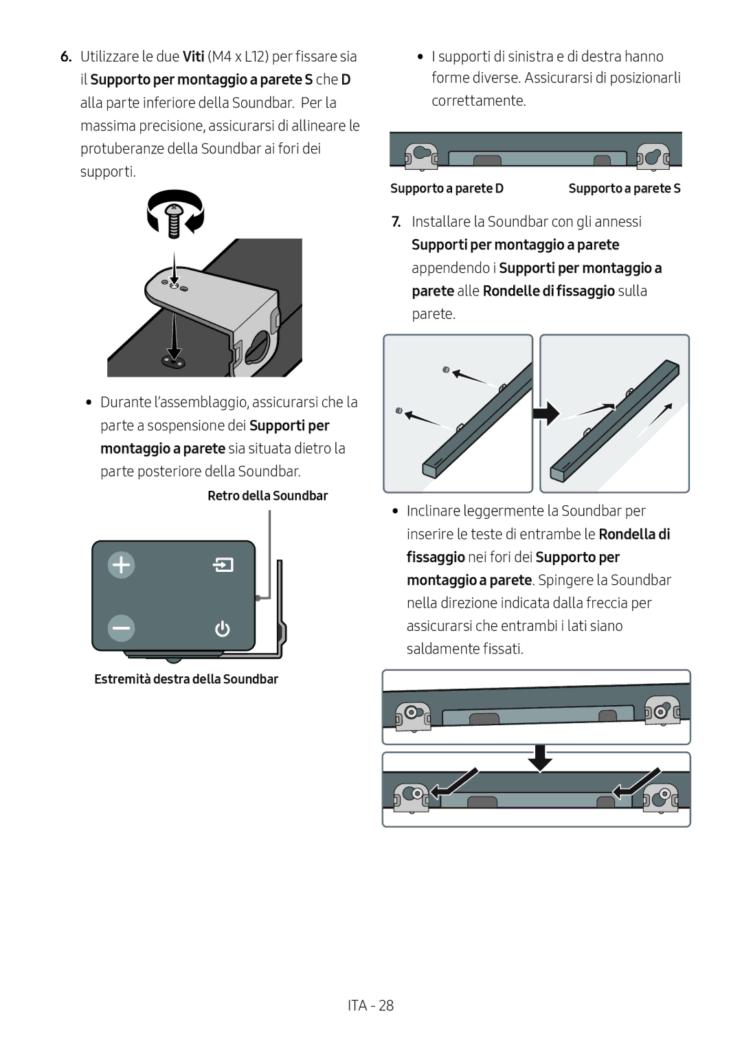 Samsung HW-M450/ZG, HW-M450/EN, HW-M450/ZF manual Retro della Soundbar Estremità destra della Soundbar, Supporto a parete D 