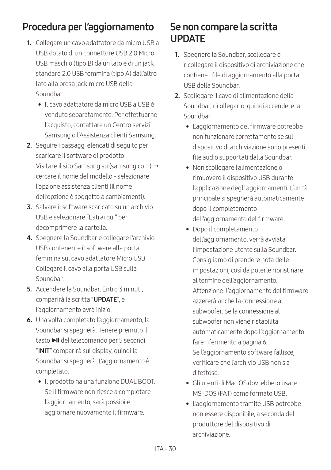 Samsung HW-M460/XE, HW-M450/EN, HW-M450/ZG, HW-M450/ZF manual Procedura per l’aggiornamento, Se non compare la scritta 