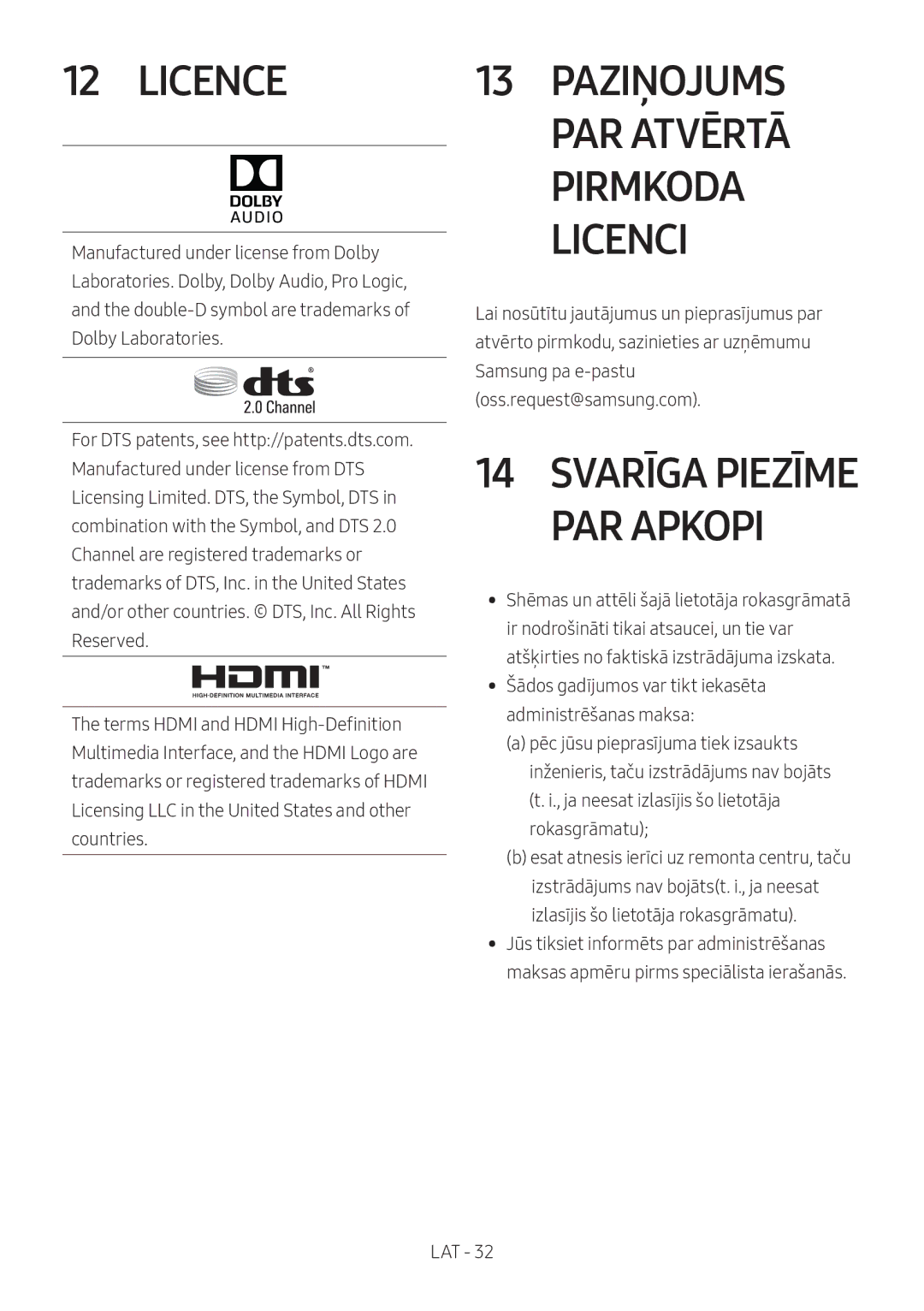 Samsung HW-M450/ZF, HW-M450/EN, HW-M450/ZG, HW-M460/XE manual Paziņojums PAR Atvērtā Pirmkoda Licenci 