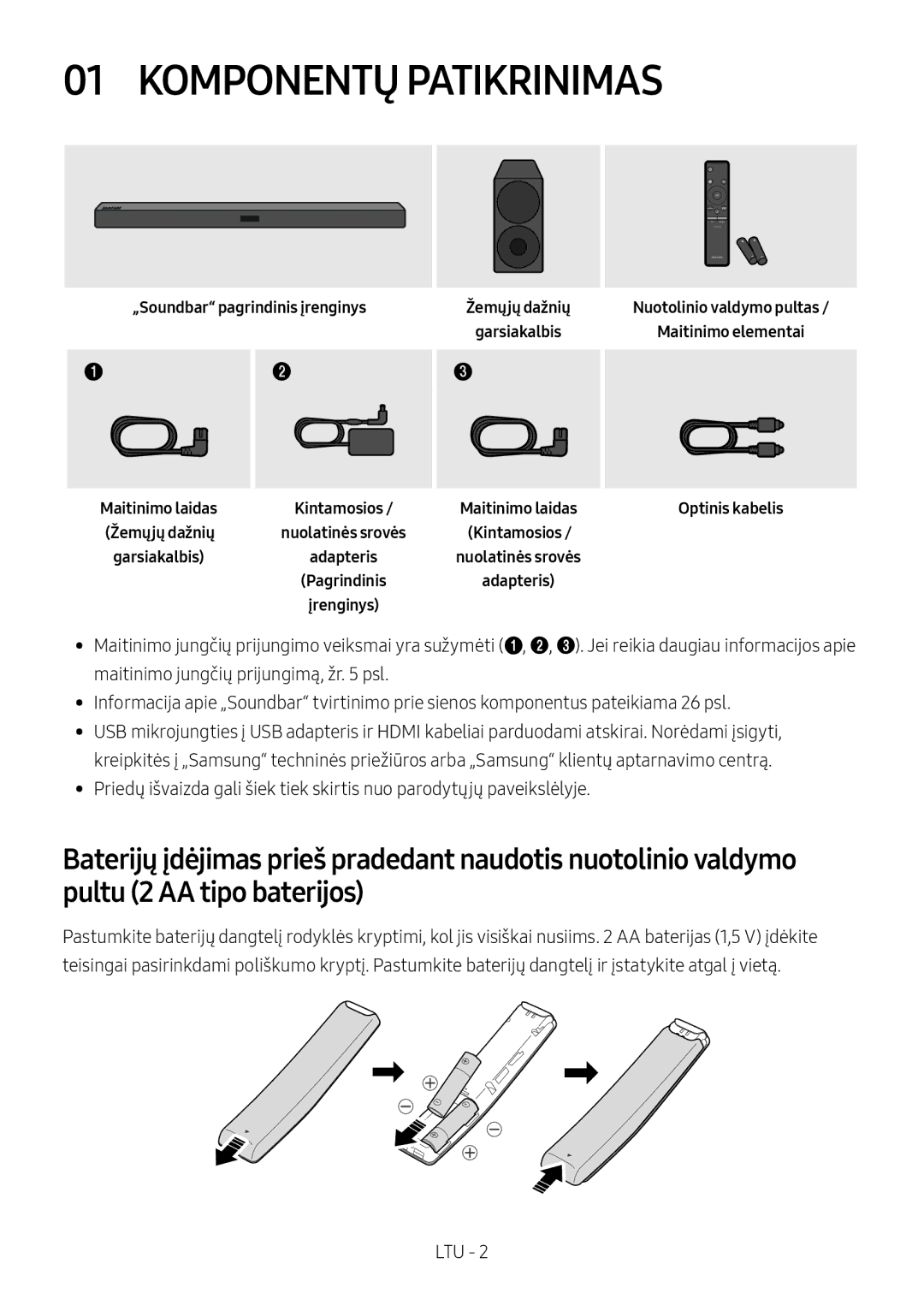 Samsung HW-M450/ZG, HW-M450/EN, HW-M450/ZF, HW-M460/XE manual Komponentų Patikrinimas, „Soundbar pagrindinis įrenginys 