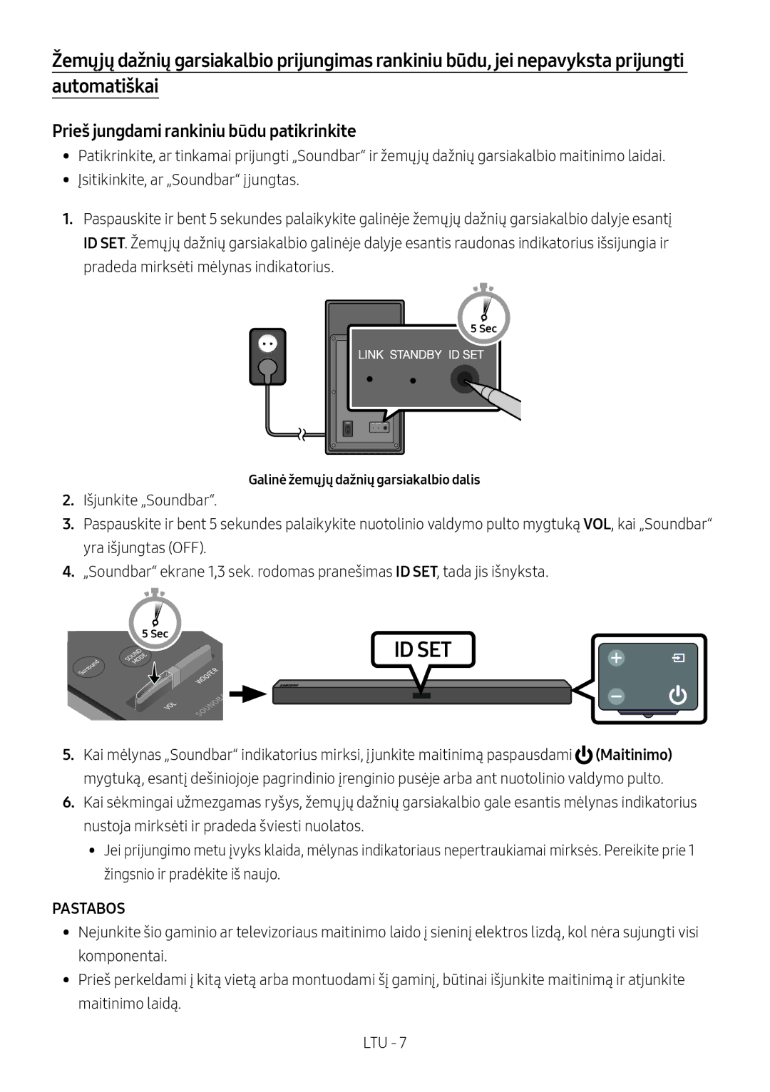 Samsung HW-M450/ZF manual Prieš jungdami rankiniu būdu patikrinkite, Pastabos, Galinė žemųjų dažnių garsiakalbio dalis 