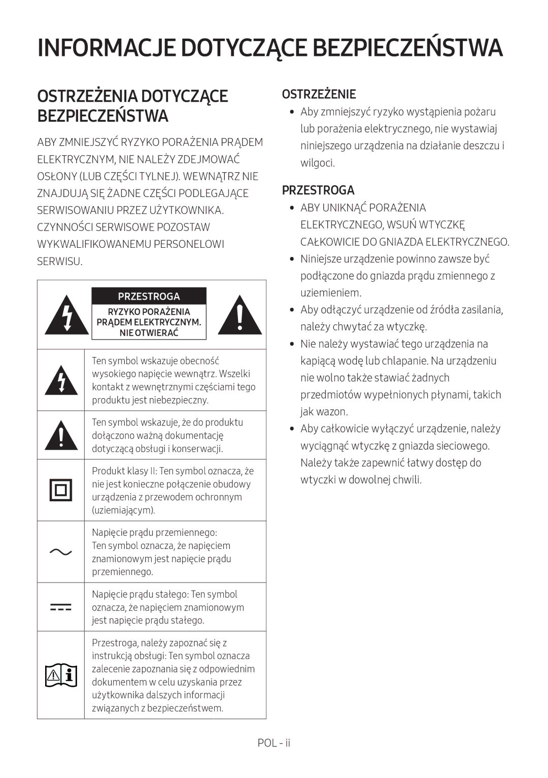 Samsung HW-M450/ZF, HW-M450/EN, HW-M450/ZG, HW-M460/XE manual Ostrzeżenie, Przestroga 