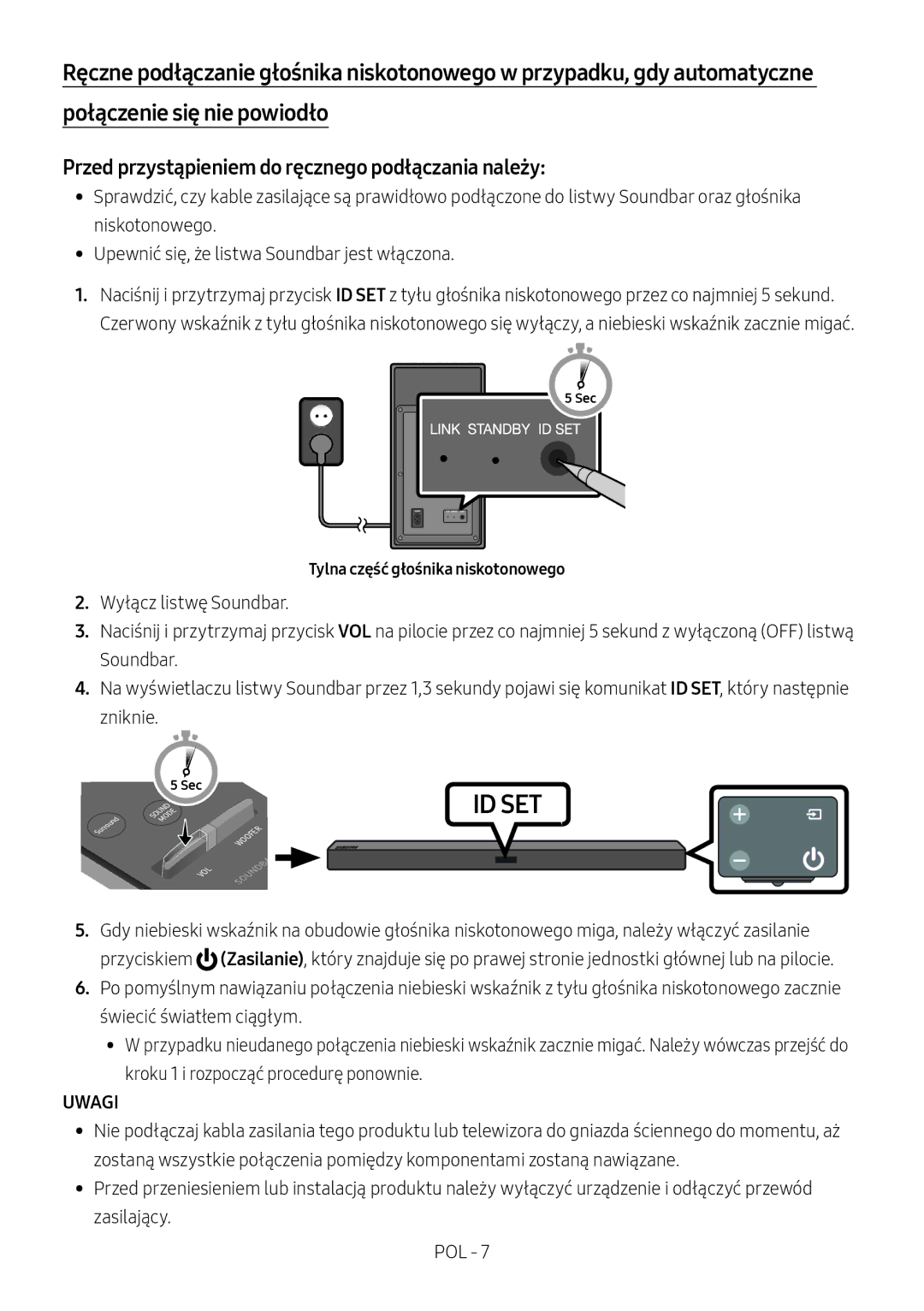 Samsung HW-M460/XE manual Przed przystąpieniem do ręcznego podłączania należy, Uwagi, Tylna część głośnika niskotonowego 