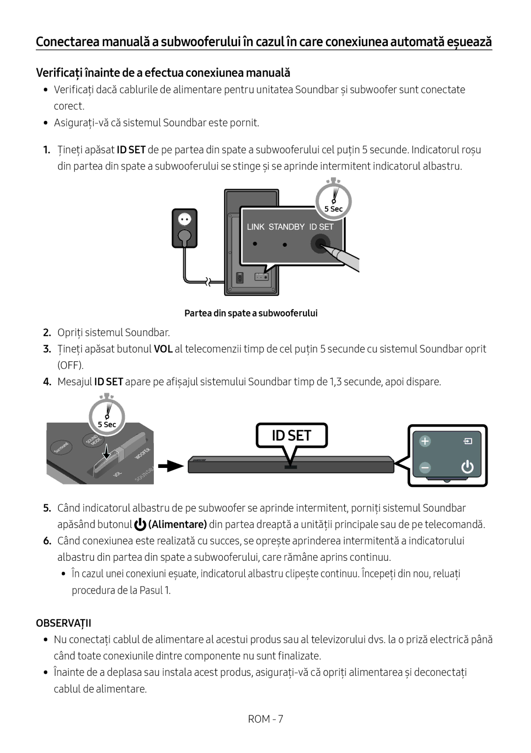 Samsung HW-M450/EN Verificați înainte de a efectua conexiunea manuală, Observații, Partea din spate a subwooferului 