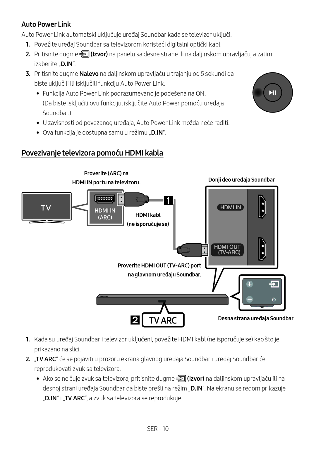 Samsung HW-M450/EN, HW-M450/ZG manual Povezivanje televizora pomoću Hdmi kabla, Proverite ARC na Hdmi in portu na televizoru 