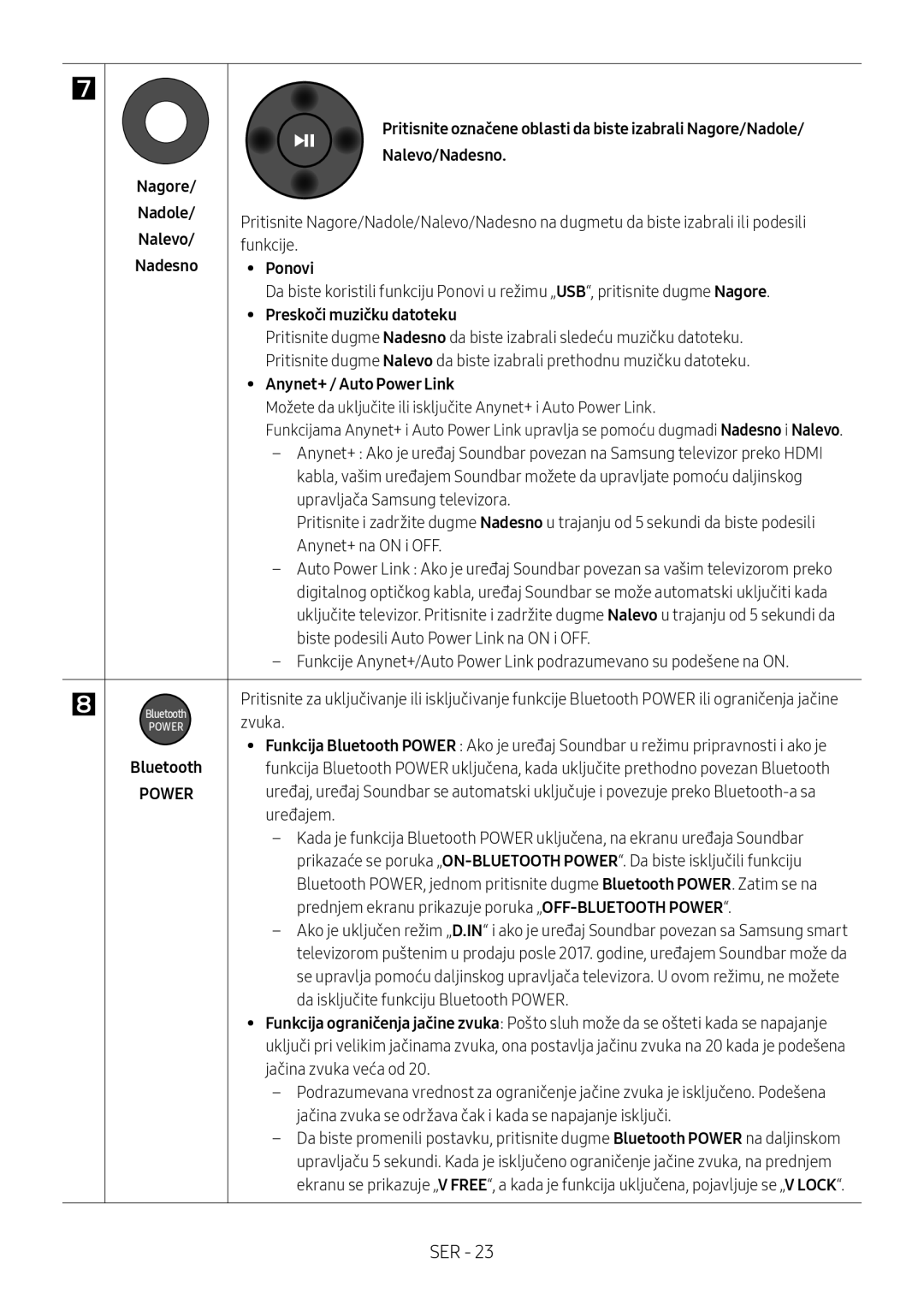 Samsung HW-M450/ZG, HW-M450/EN, HW-M450/ZF manual Nagore Nalevo/Nadesno Nadole, Funkcije, Ponovi, Preskoči muzičku datoteku 