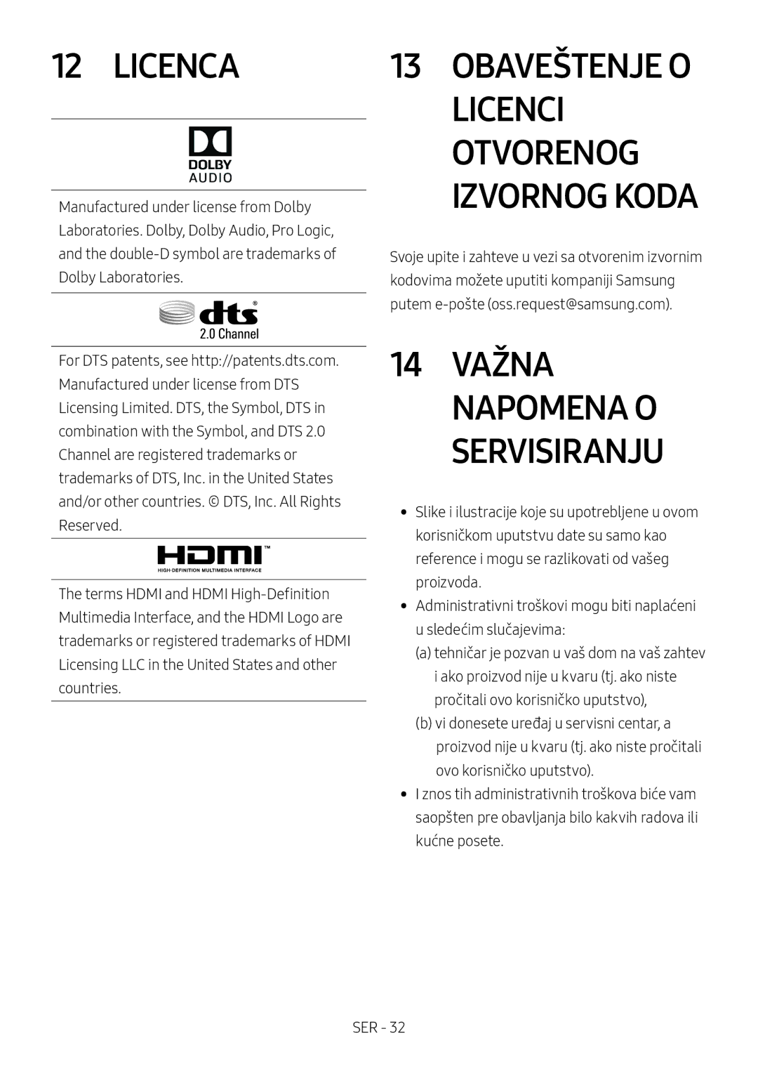 Samsung HW-M450/ZF, HW-M450/EN, HW-M450/ZG, HW-M460/XE manual Obaveštenje O Licenci Otvorenog Izvornog Koda 