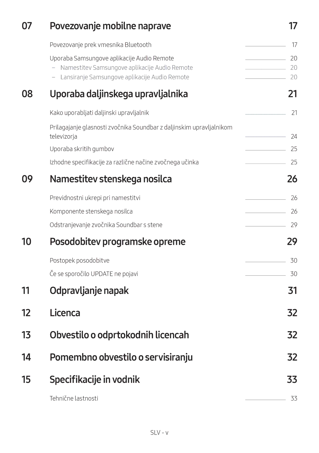 Samsung HW-M450/ZG manual Povezovanje mobilne naprave, Uporaba daljinskega upravljalnika, Namestitev stenskega nosilca 