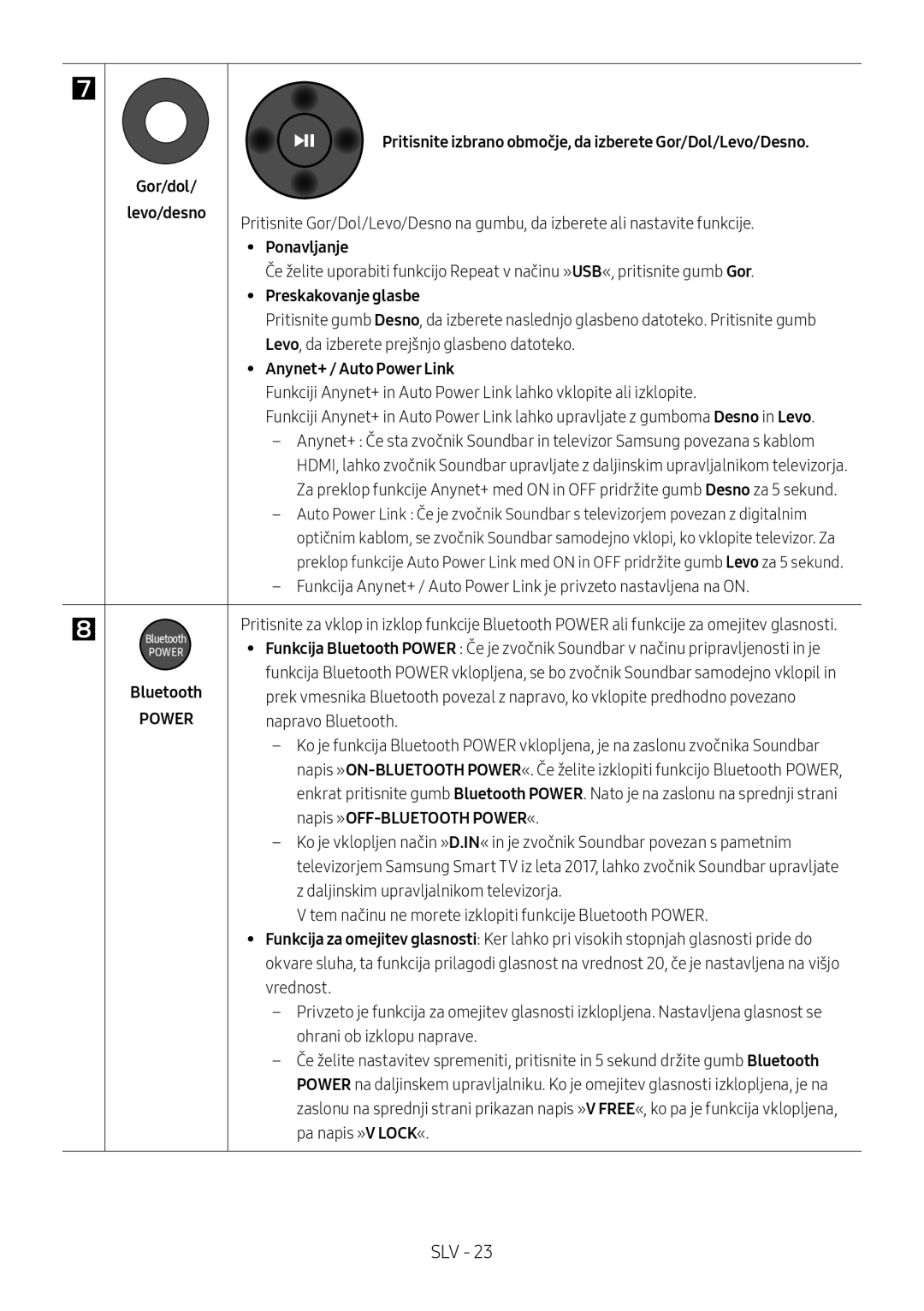 Samsung HW-M460/XE, HW-M450/EN, HW-M450/ZG, HW-M450/ZF manual Preskakovanje glasbe, Napis »OFF-BLUETOOTH POWER« 