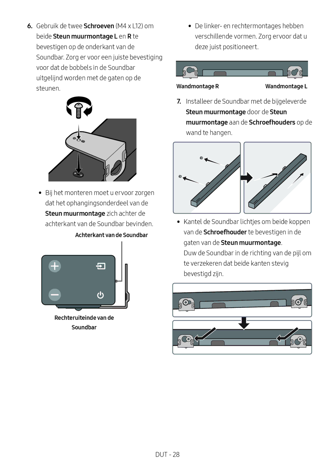 Samsung HW-M450/ZF, HW-M450/EN, HW-M450/ZG, HW-M460/XE manual Wandmontage R, Rechteruiteinde van de Soundbar 