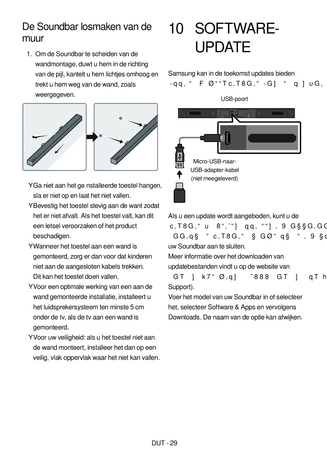 Samsung HW-M460/XE, HW-M450/EN, HW-M450/ZG, HW-M450/ZF manual De Soundbar losmaken van de muur, USB-poort 