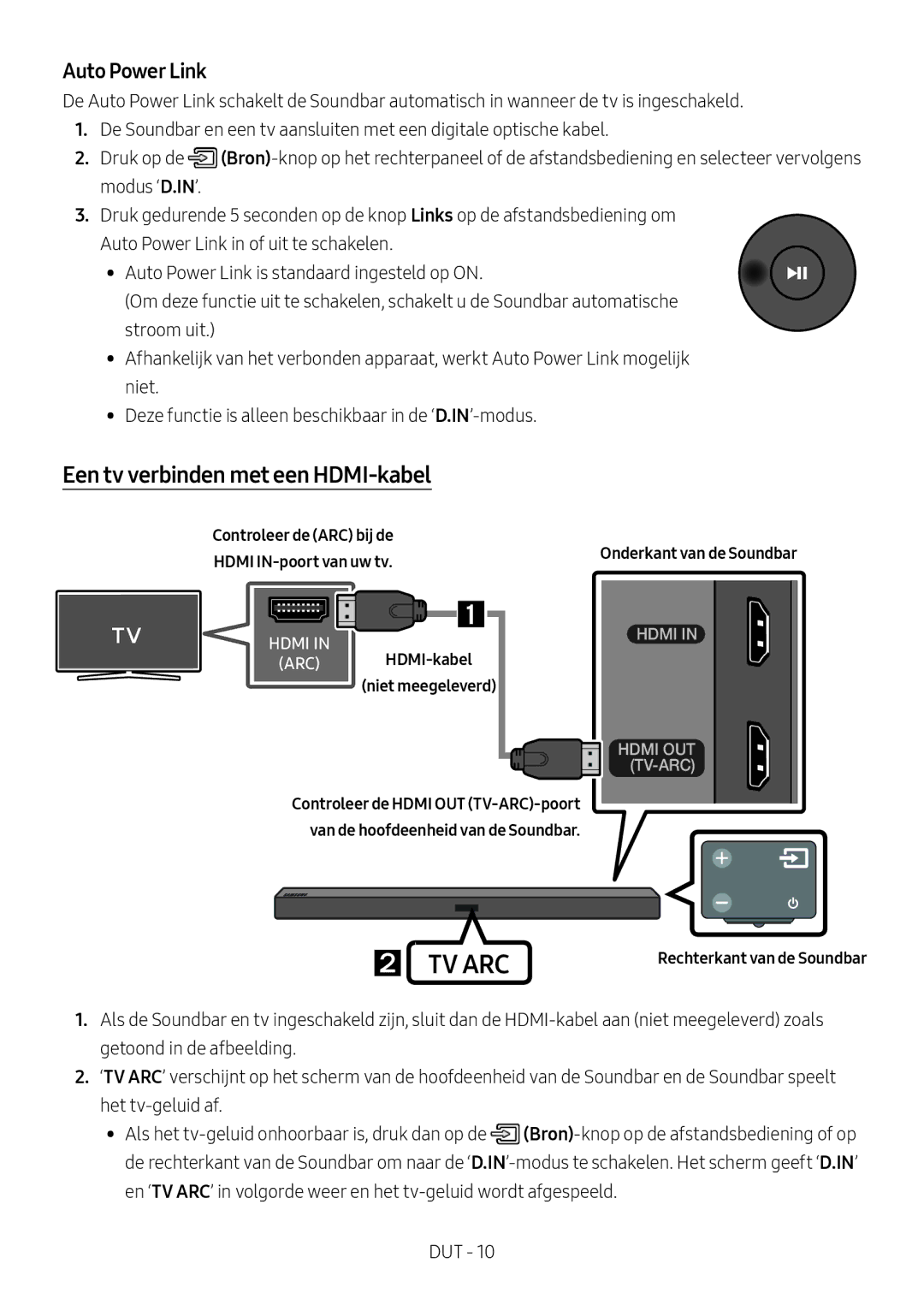 Samsung HW-M450/EN, HW-M450/ZG manual Een tv verbinden met een HDMI-kabel, Controleer de ARC bij de Hdmi IN-poort van uw tv 