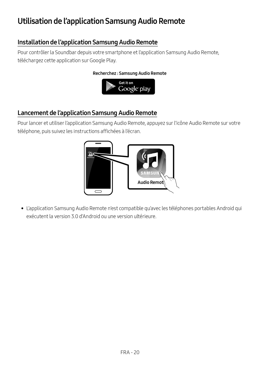 Samsung HW-M460/XE Utilisation de l’application Samsung Audio Remote, Installation de l’application Samsung Audio Remote 