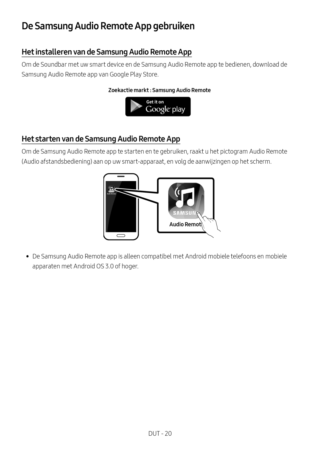 Samsung HW-M450/ZF, HW-M450/EN manual De Samsung Audio Remote App gebruiken, Het installeren van de Samsung Audio Remote App 