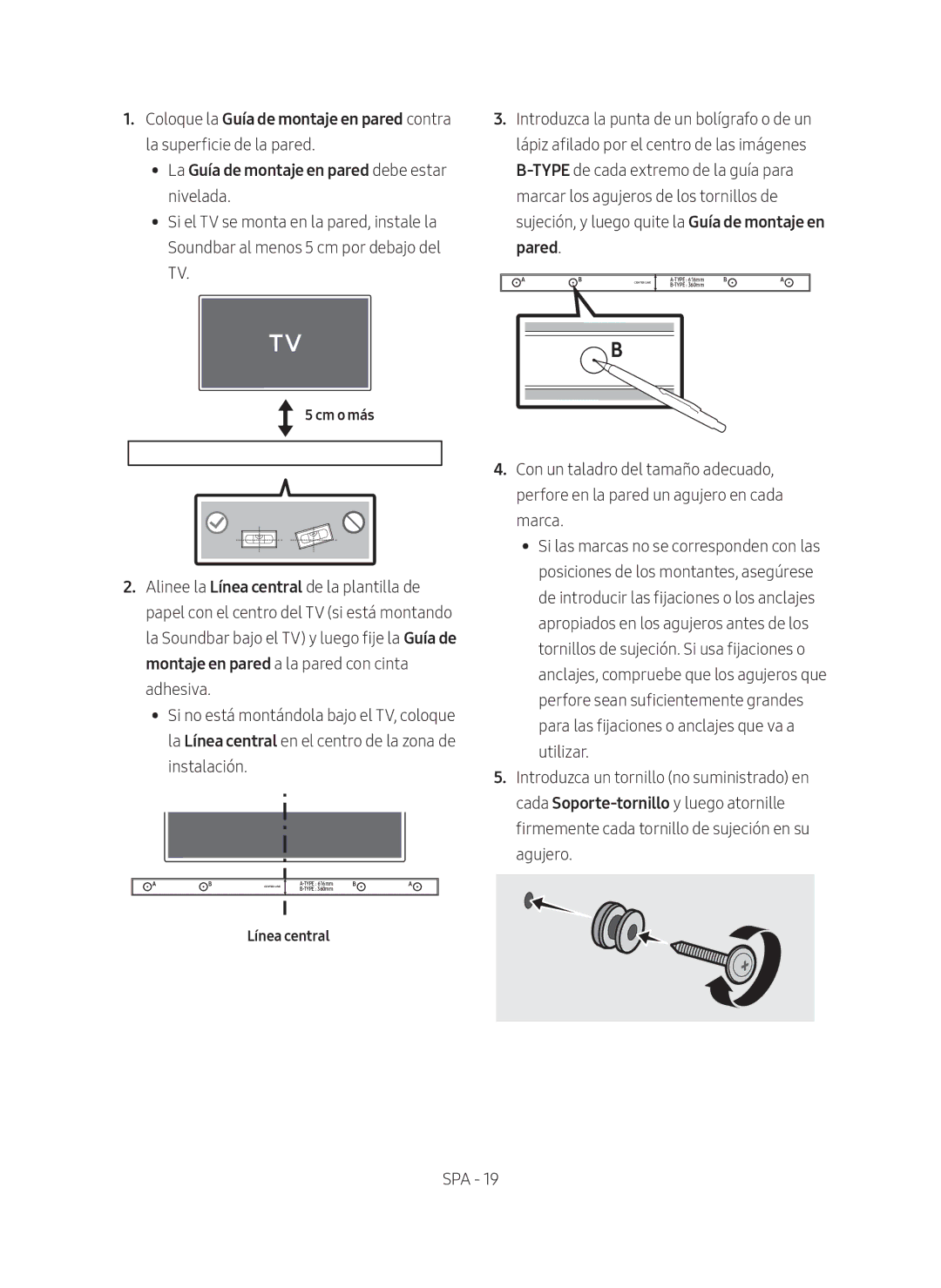 Samsung HW-M450/EN, HW-M450/ZG, HW-M450/ZF manual Cm o más, Línea central 