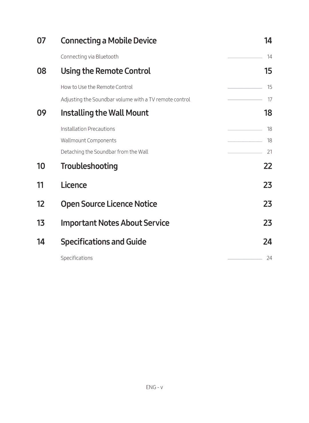 Samsung HW-M450/ZF manual Connecting a Mobile Device, Using the Remote Control, Installing the Wall Mount, Specifications 