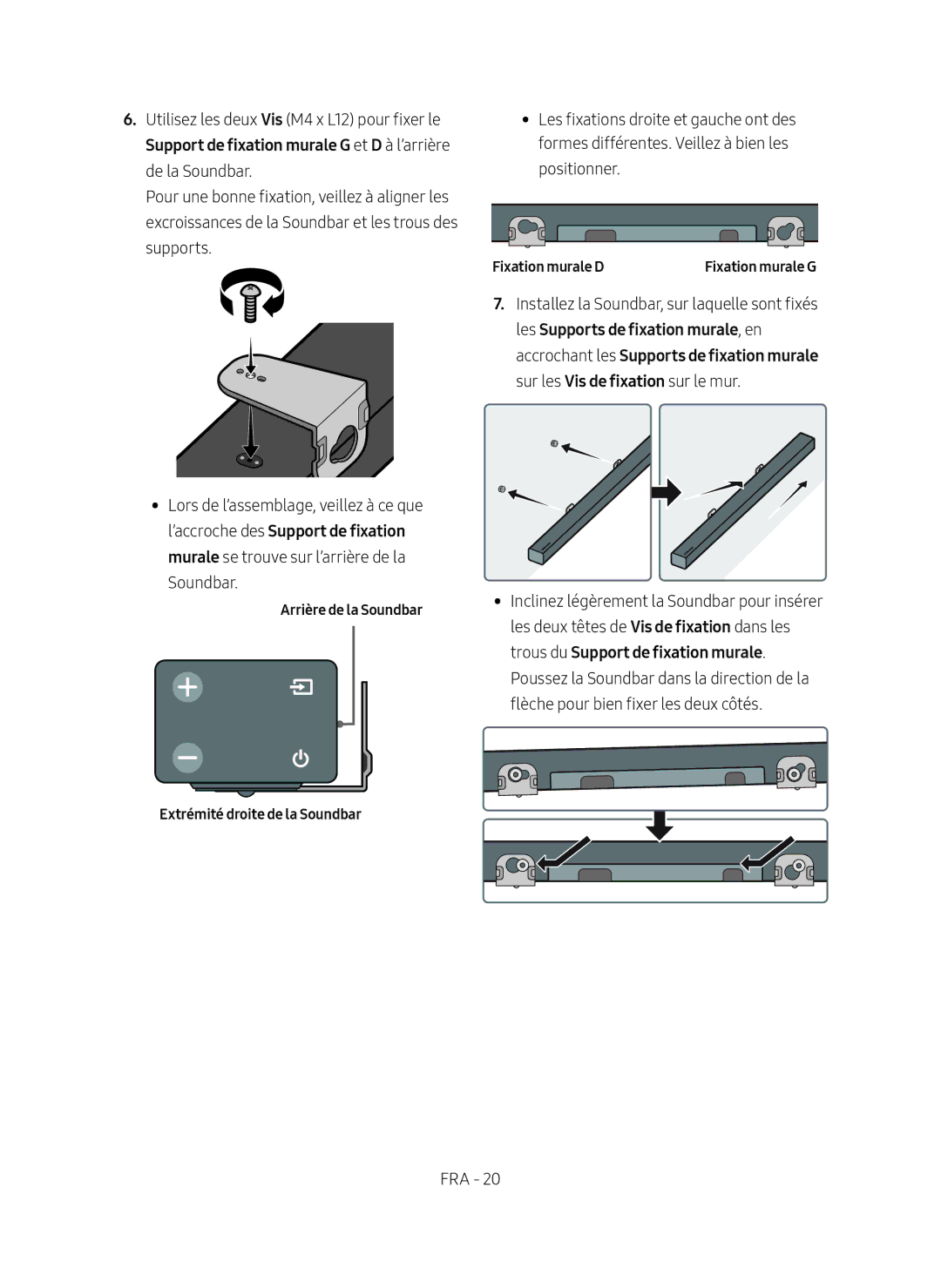 Samsung HW-M450/ZG, HW-M450/EN, HW-M450/ZF manual Arrière de la Soundbar, Fixation murale D 