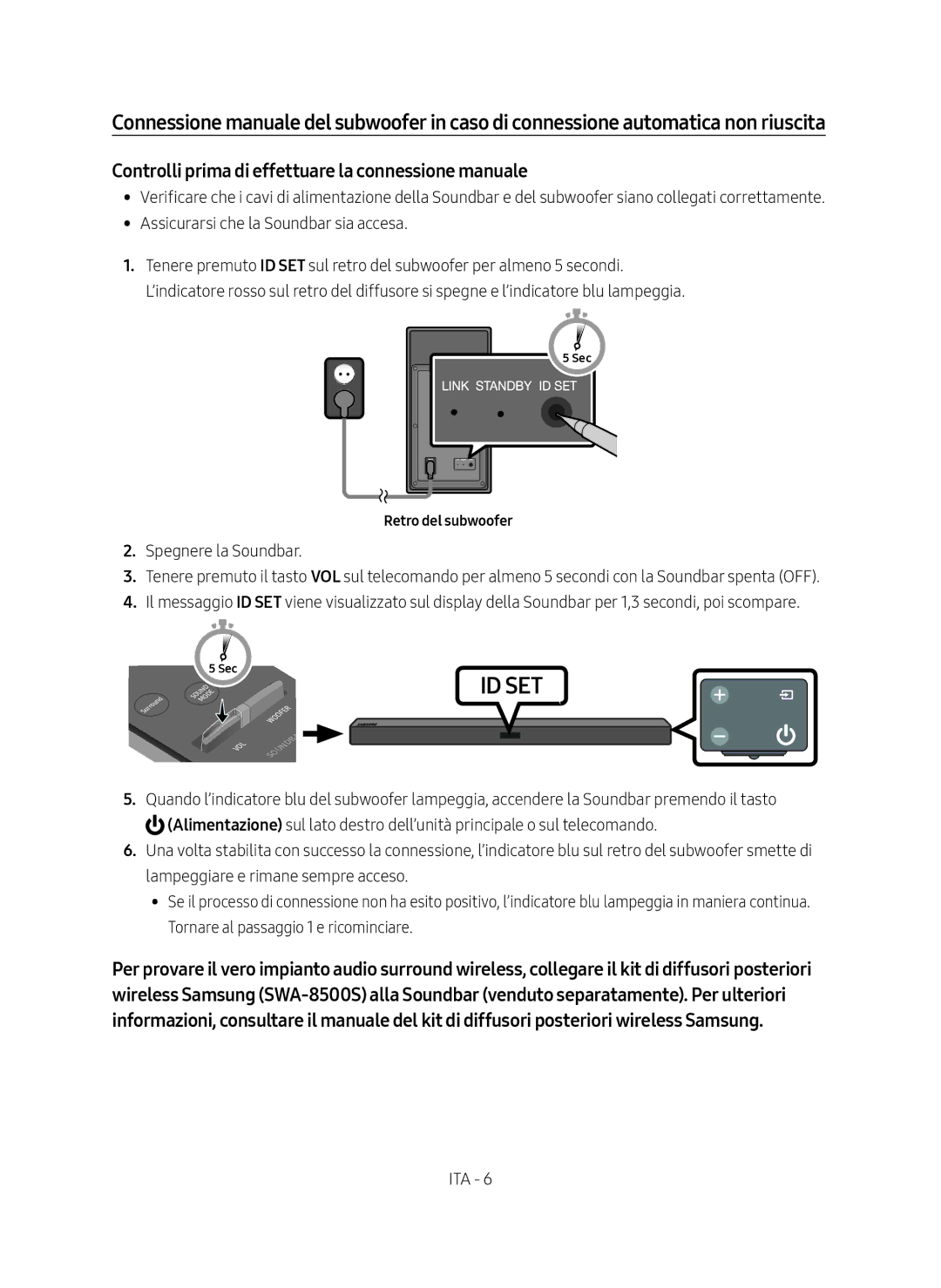 Samsung HW-M450/EN, HW-M450/ZG, HW-M450/ZF Controlli prima di effettuare la connessione manuale, Retro del subwoofer 