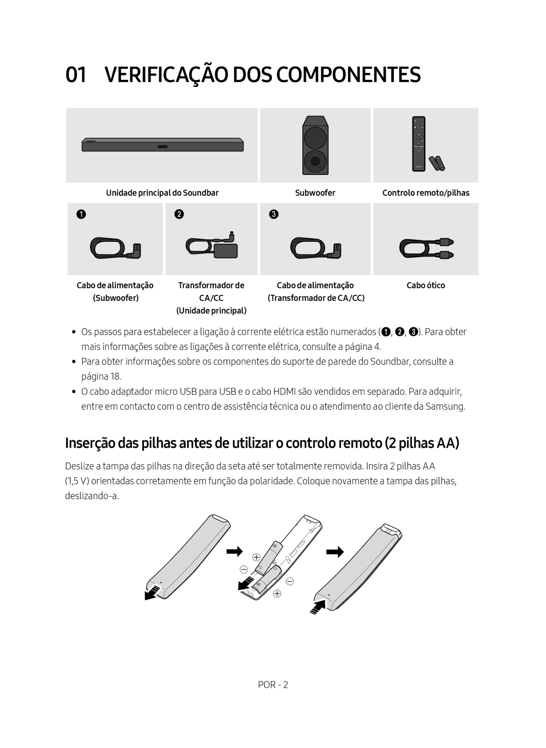 Samsung HW-M450/EN, HW-M450/ZG, HW-M450/ZF manual Verificação DOS Componentes, Unidade principal do Soundbar Subwoofer 