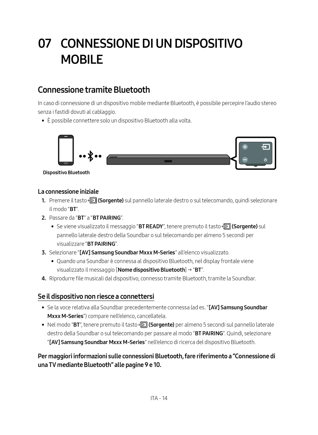 Samsung HW-M450/ZF manual Connessione Di Un Dispositivo Mobile, Connessione tramite Bluetooth, La connessione iniziale 