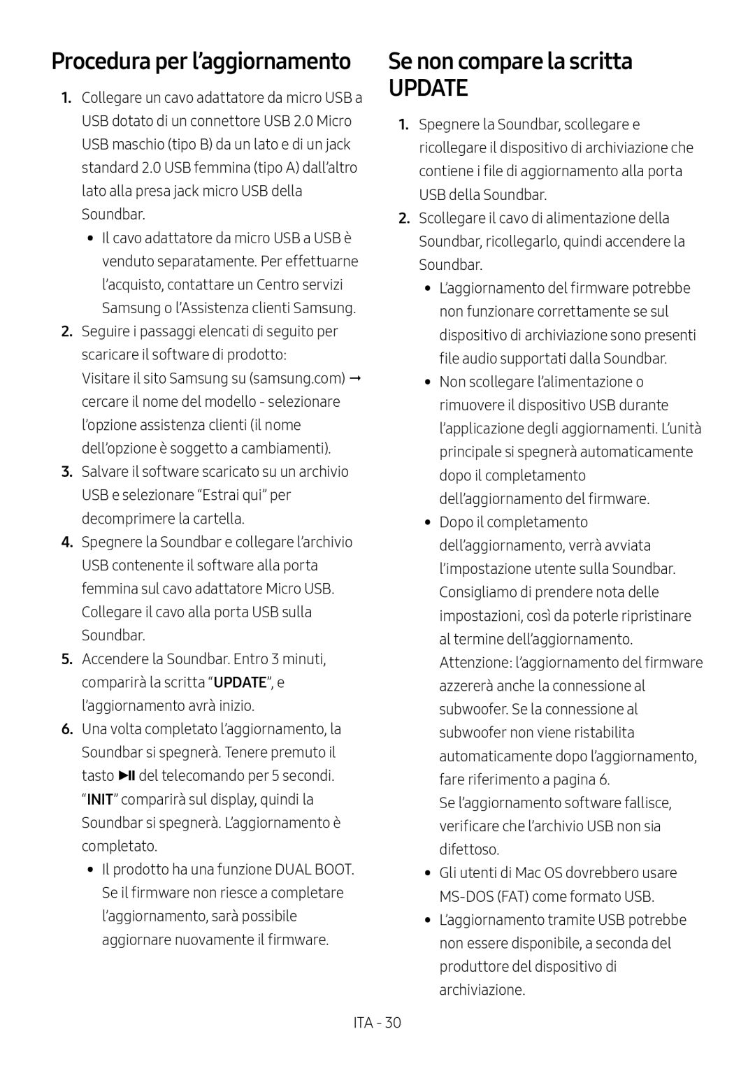 Samsung HW-M450/ZG, HW-M450/EN manual Procedura per l’aggiornamento, Se non compare la scritta 