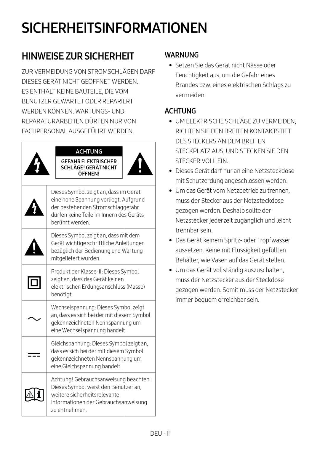 Samsung HW-M450/ZG, HW-M450/EN manual Sicherheitsinformationen, Hinweise ZUR Sicherheit 