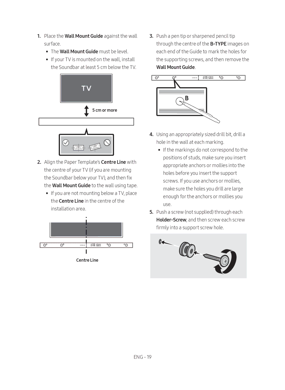 Samsung HW-M450/ZG, HW-M450/EN manual Wall Mount Guide, Cm or more, Centre Line 