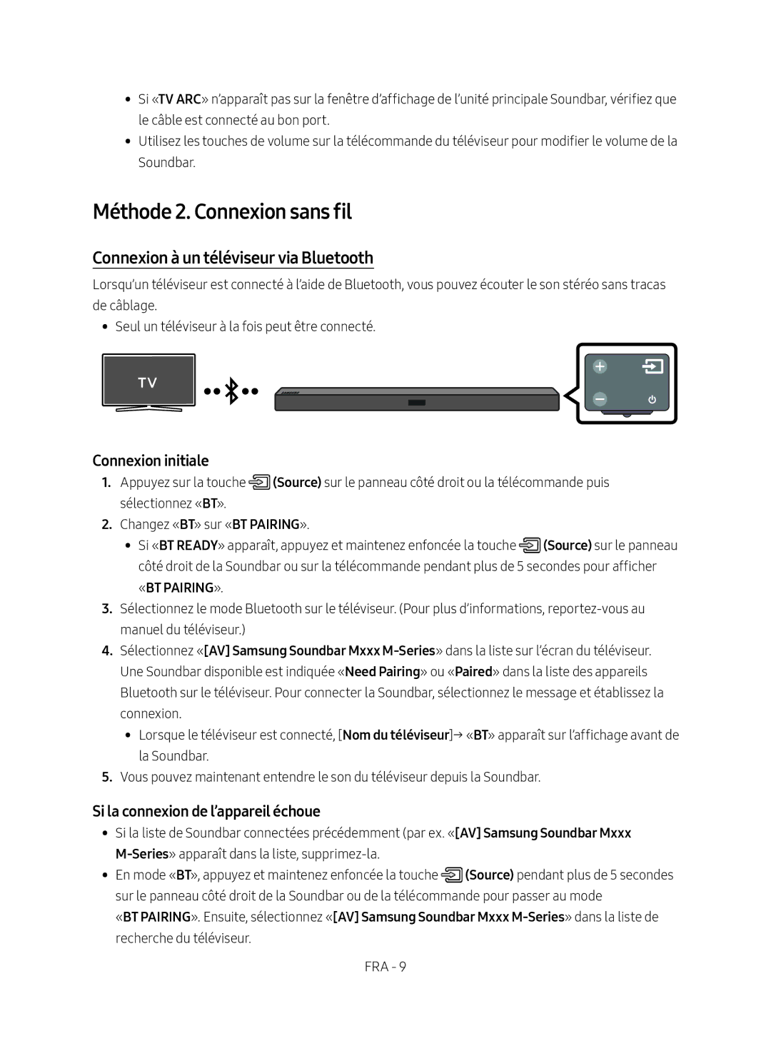 Samsung HW-M450/ZG, HW-M450/EN Méthode 2. Connexion sans fil, Connexion à un téléviseur via Bluetooth, Connexion initiale 