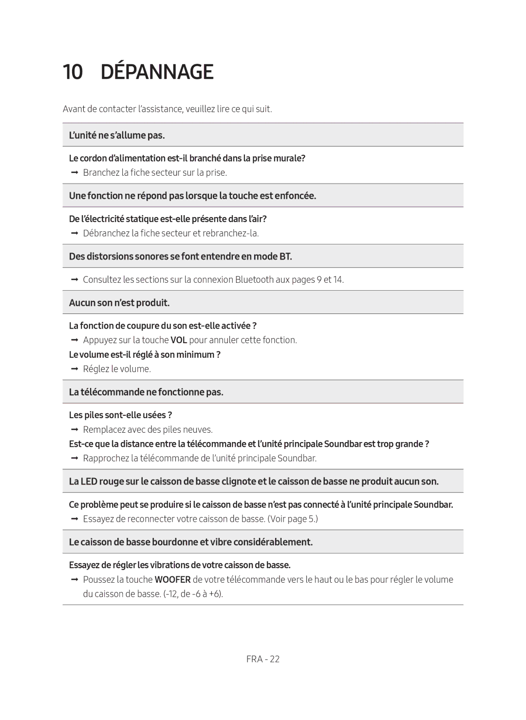 Samsung HW-M450/EN manual 10 Dépannage 