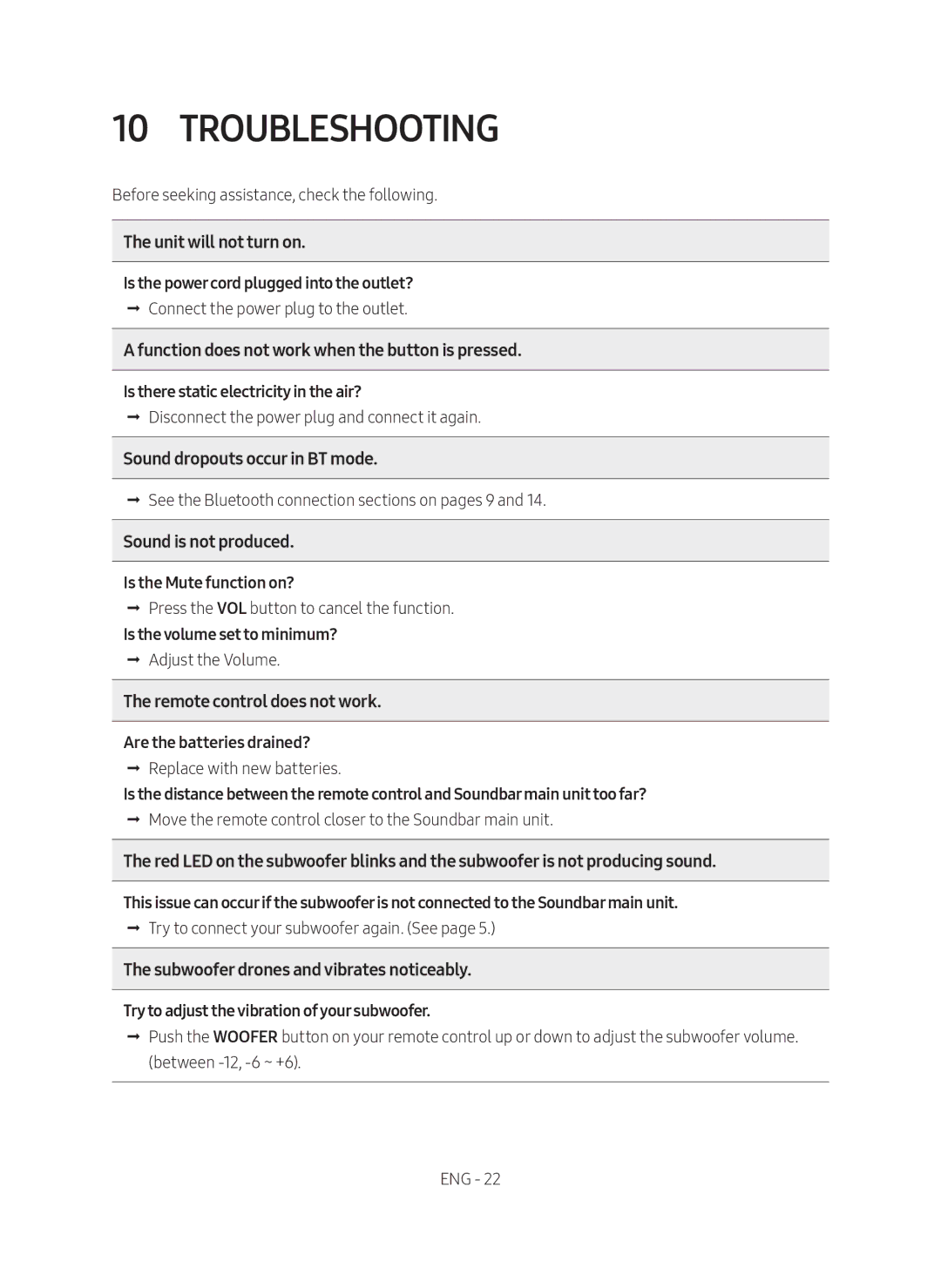 Samsung HW-M450/EN manual Troubleshooting 