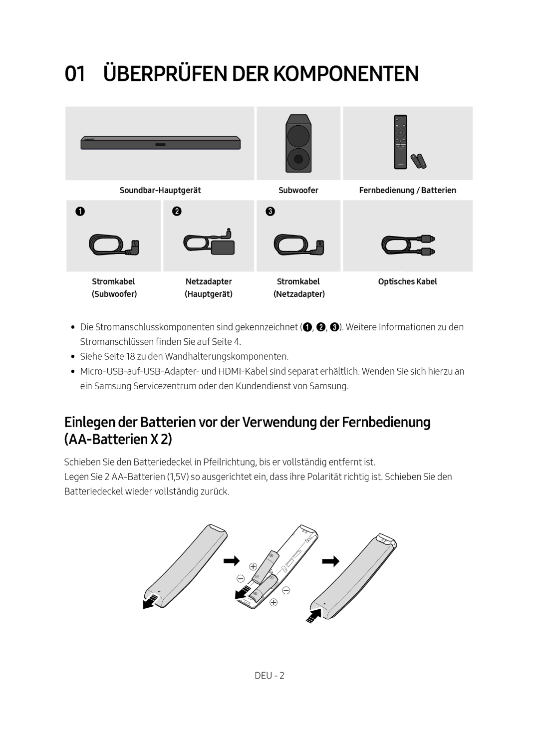 Samsung HW-M450/EN manual 01 Überprüfen der Komponenten 