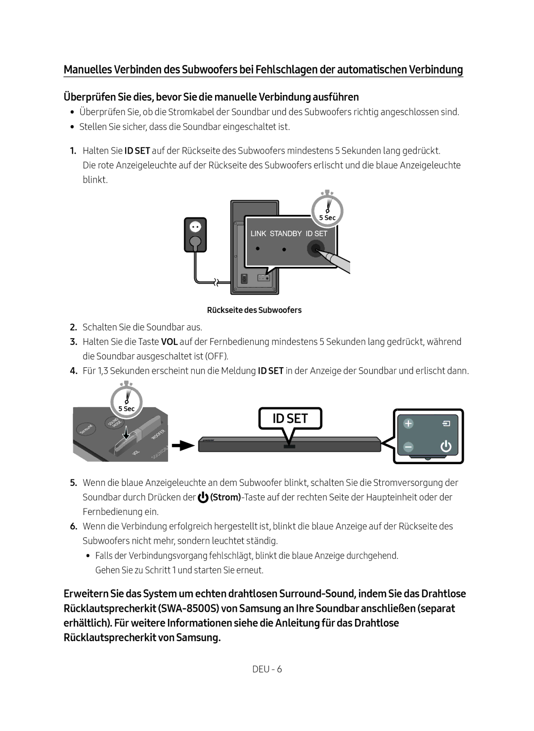 Samsung HW-M450/EN manual Rückseite des Subwoofers 