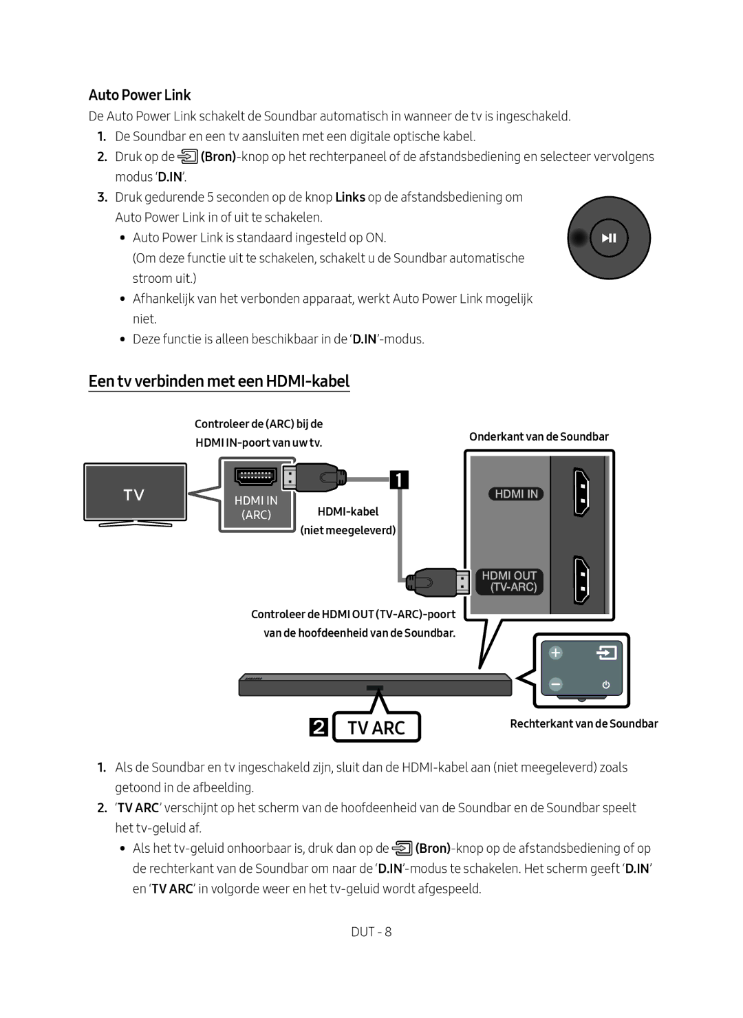 Samsung HW-M450/EN manual Een tv verbinden met een HDMI-kabel, Controleer de ARC bij de Hdmi IN-poort van uw tv 