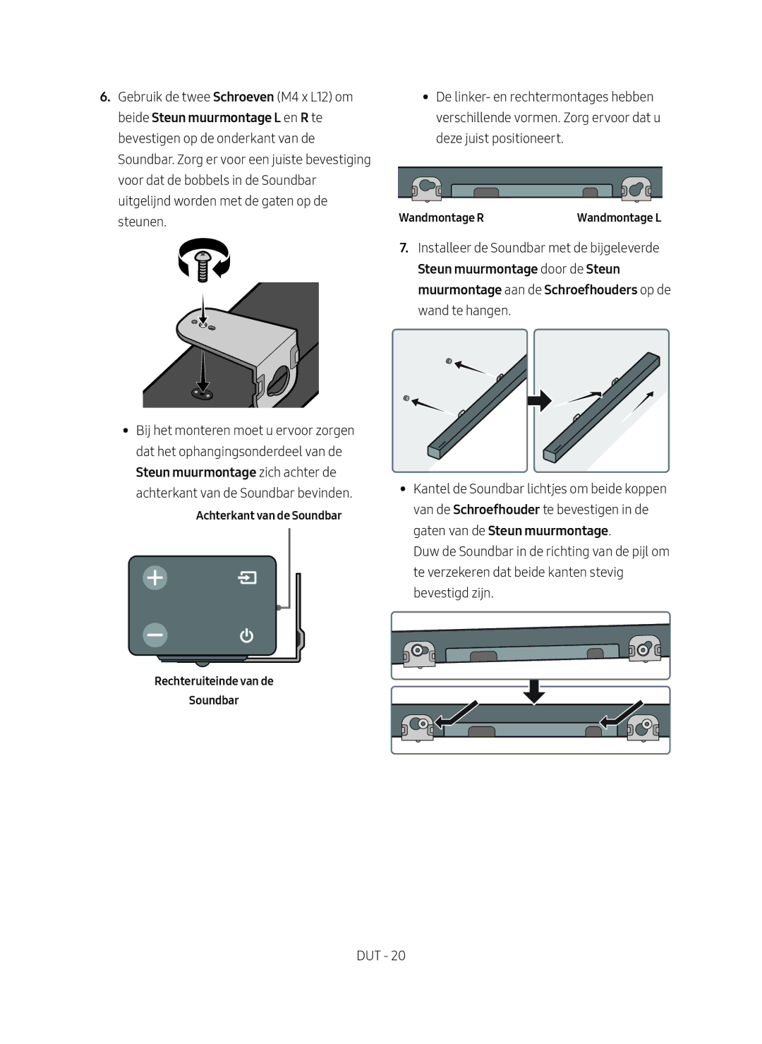 Samsung HW-M450/EN manual Wandmontage R, Rechteruiteinde van de Soundbar 