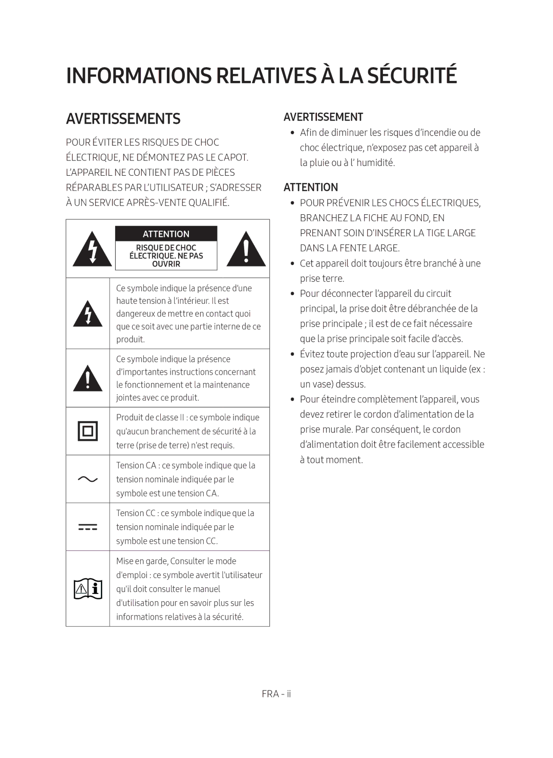 Samsung HW-M450/EN manual Informations Relatives À LA Sécurité 