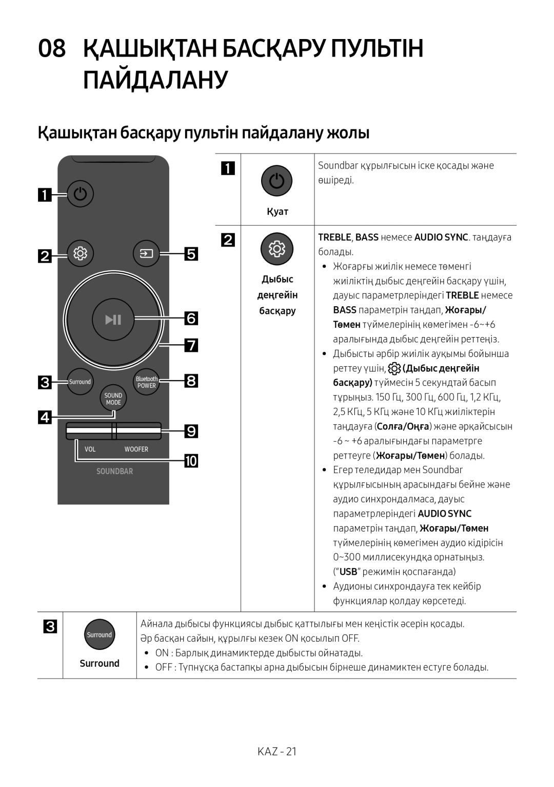 Samsung HW-M450/RU manual Қашықтан Басқару Пультін, Пайдалану, Қашықтан басқару пультін пайдалану жолы, Дыбыс деңгейін 