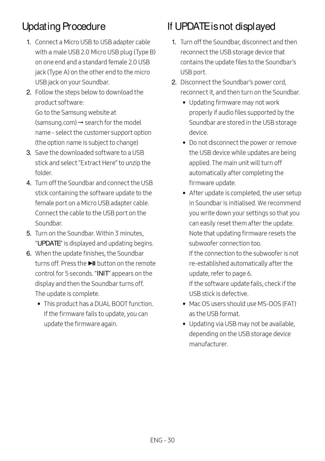 Samsung HW-M450/SQ manual Updating Procedure, If Update is not displayed, USB port 