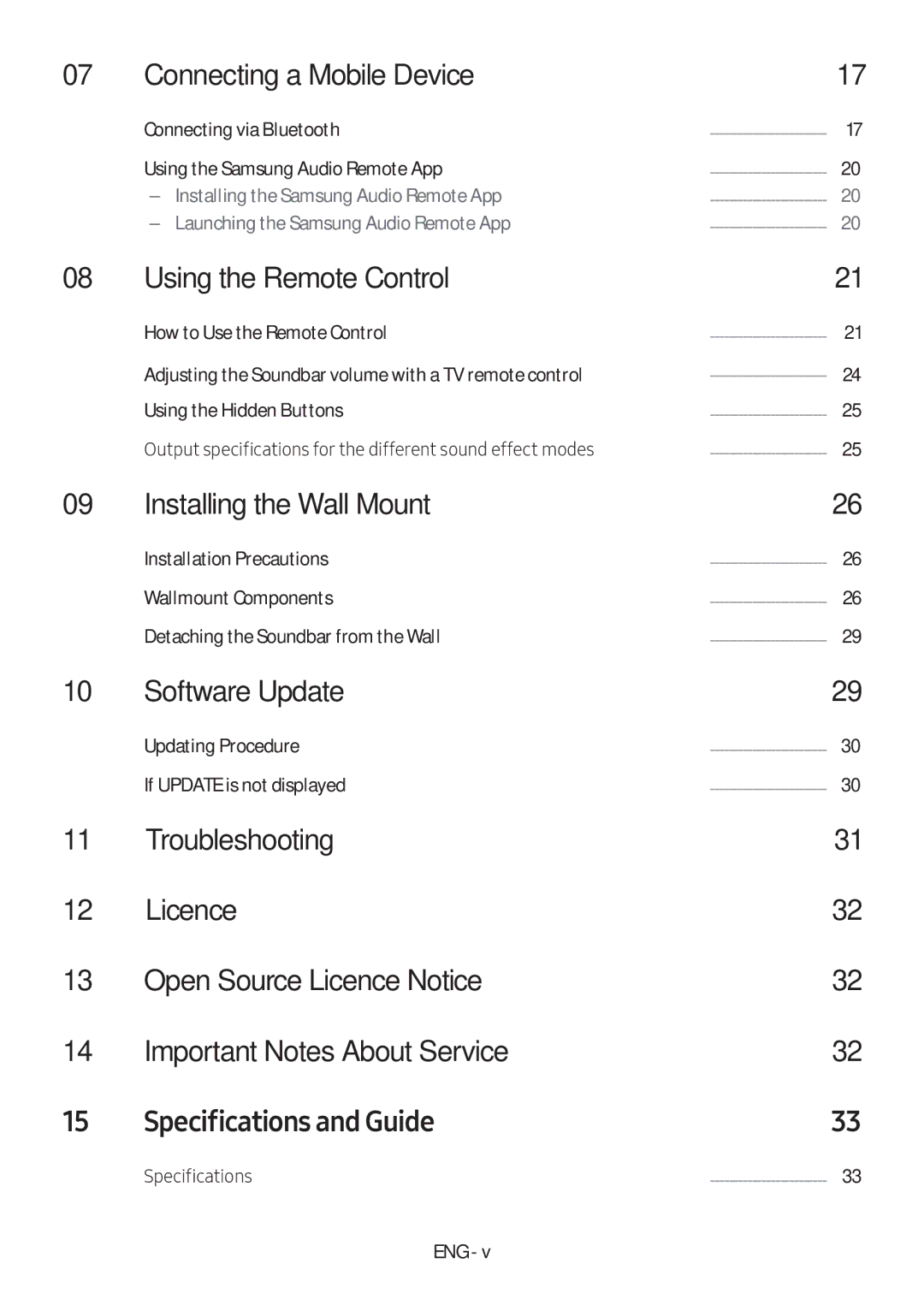 Samsung HW-M450/SQ manual Connecting a Mobile Device, Using the Remote Control, Installing the Wall Mount, Software Update 