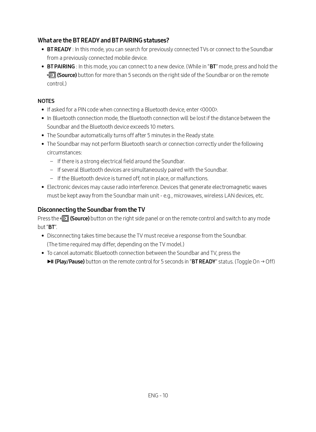 Samsung HW-M450/SQ manual What are the BT Ready and BT Pairing statuses?, Disconnecting the Soundbar from the TV 