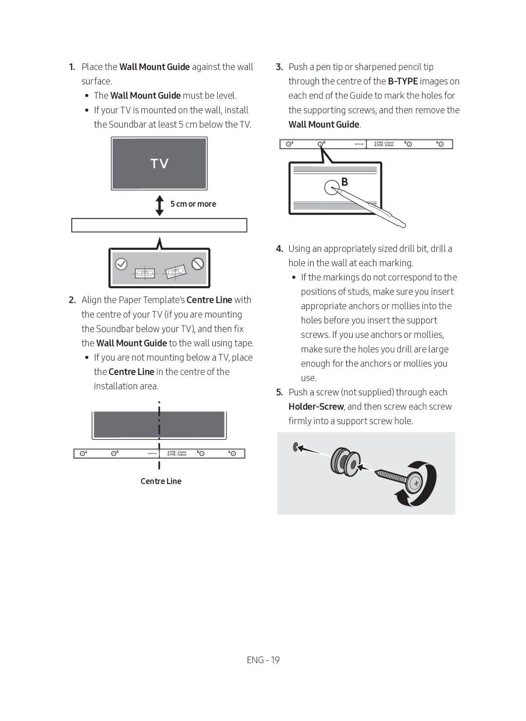 Samsung HW-M450/SQ manual Wall Mount Guide must be level, If your TV is mounted on the wall, install 