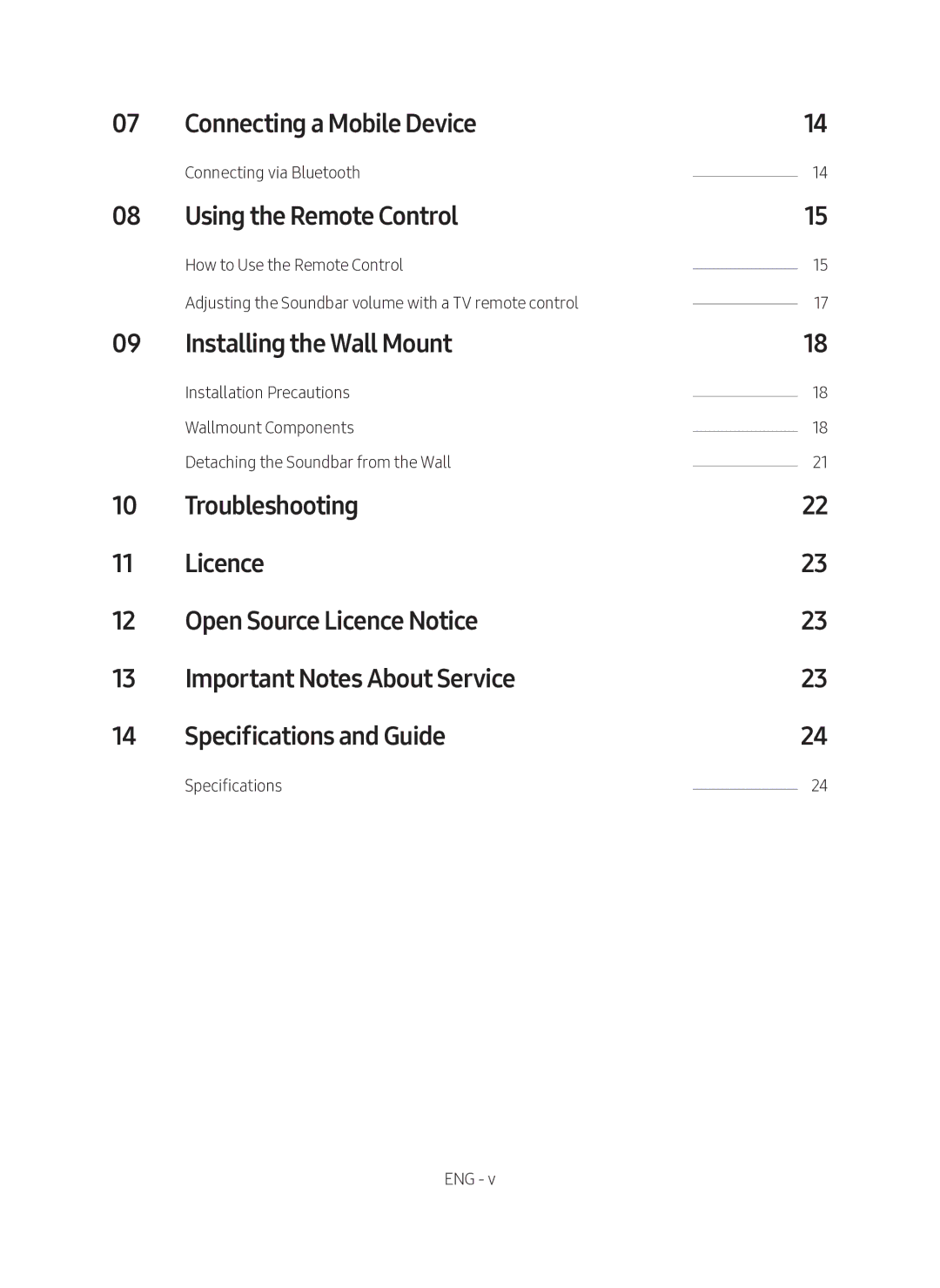 Samsung HW-M450/SQ manual Connecting a Mobile Device, Using the Remote Control, Installing the Wall Mount, Specifications 