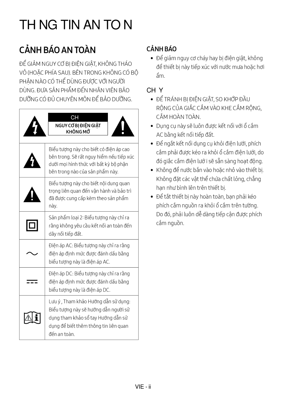 Samsung HW-M450/XV manual Thông TIN AN TOÀN, Cảnh Báo An Toàn 